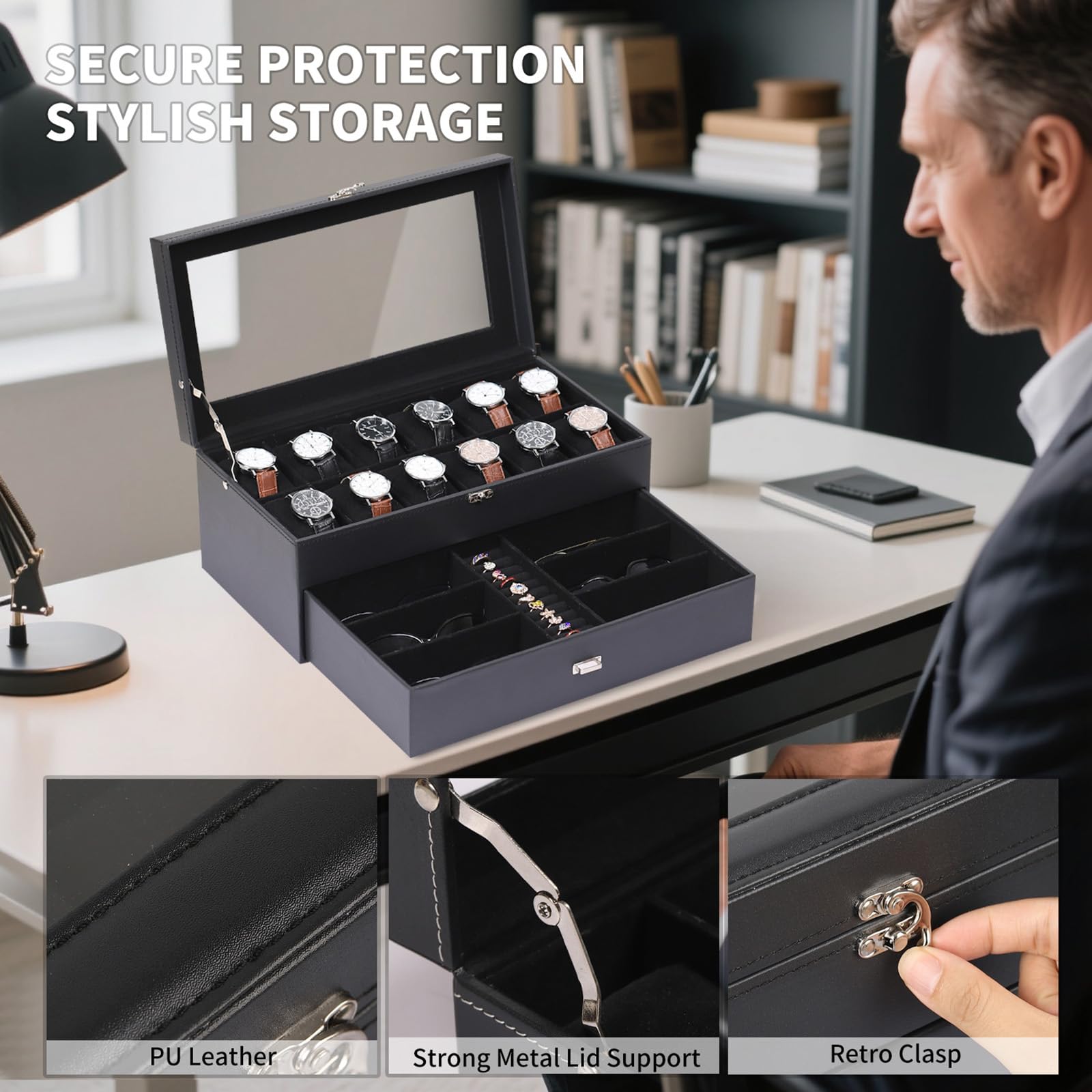 Amazon.com: AUTOARK Leather & Velvet Watch Box & Sunglass
